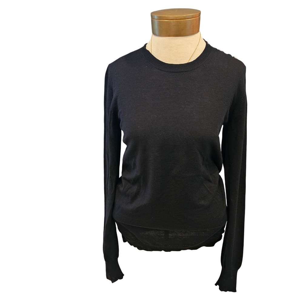 Burberry Brit Black Merino Wool Button Shoulder Sweater Large